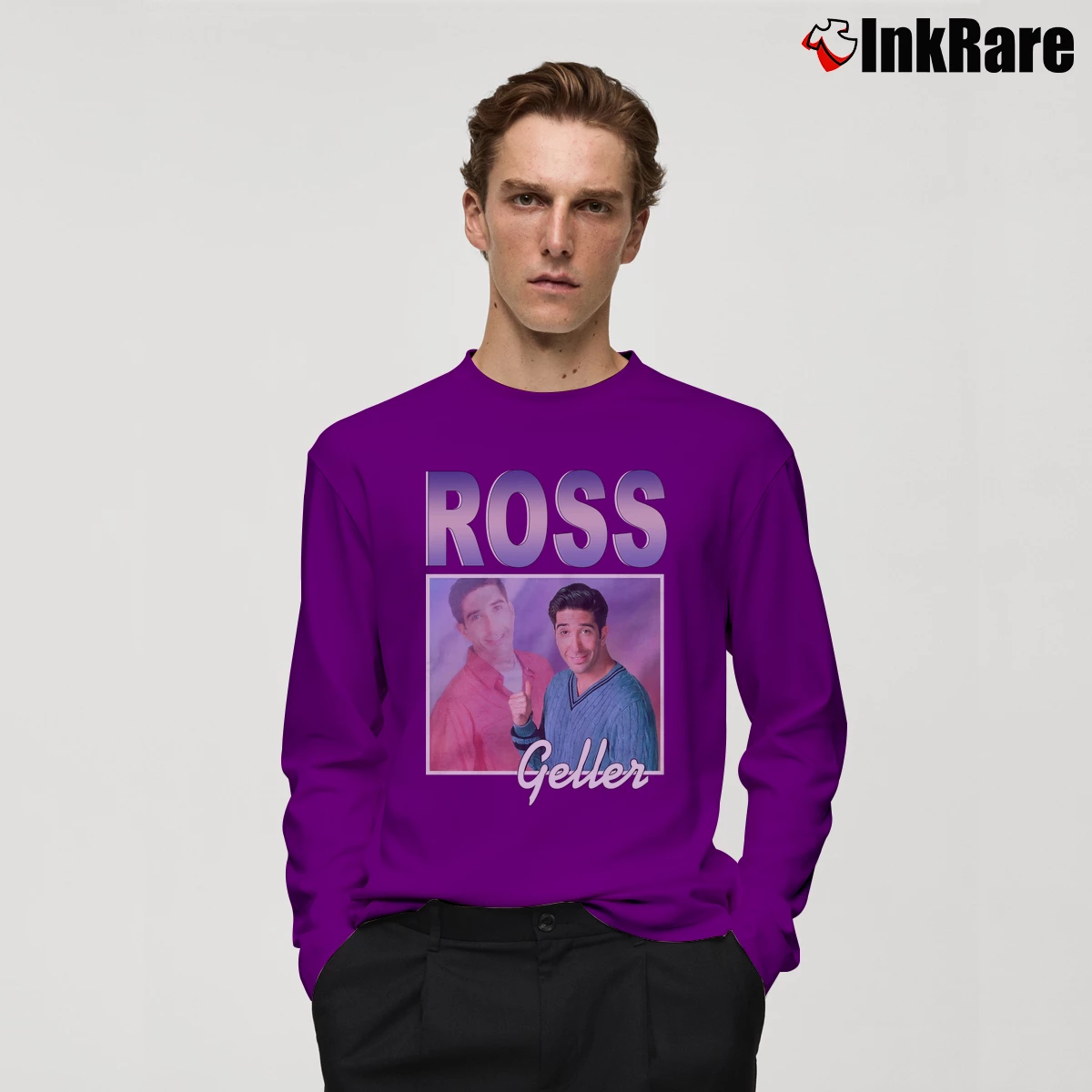 Men’s Ross Geller Friends 90s Homage Long-Sleeve Shirt in purple | Sleek, Lightweight, Year-Round Wear