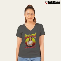 Women’s Rowdy Ronda Rousey WWE Gradient V-Neck Tee in charcoal | Chic Neckline, Soft Texture