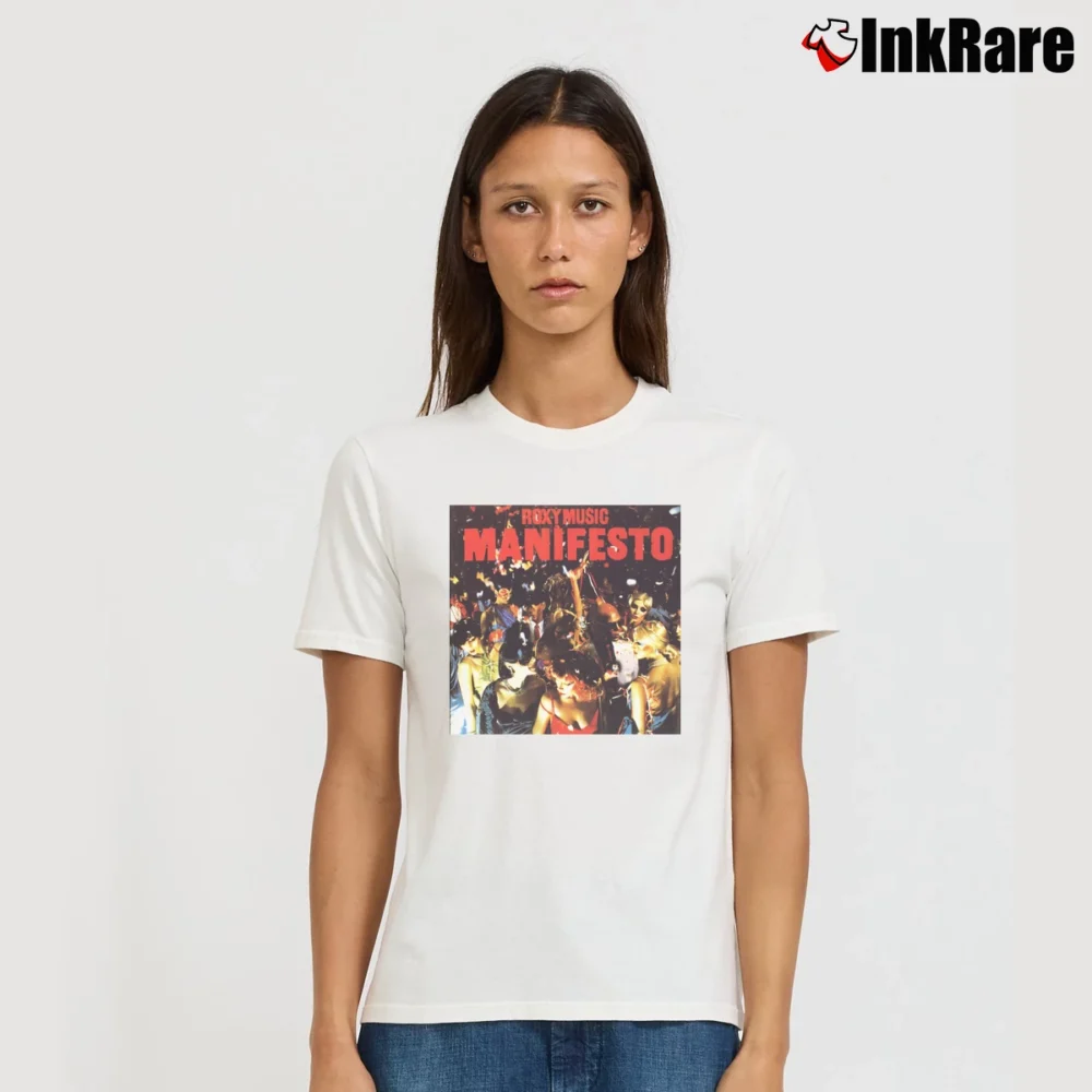 Women’s Roxy Music Manifesto Album Band Signature T-Shirt in white | Soft, Flattering Fit