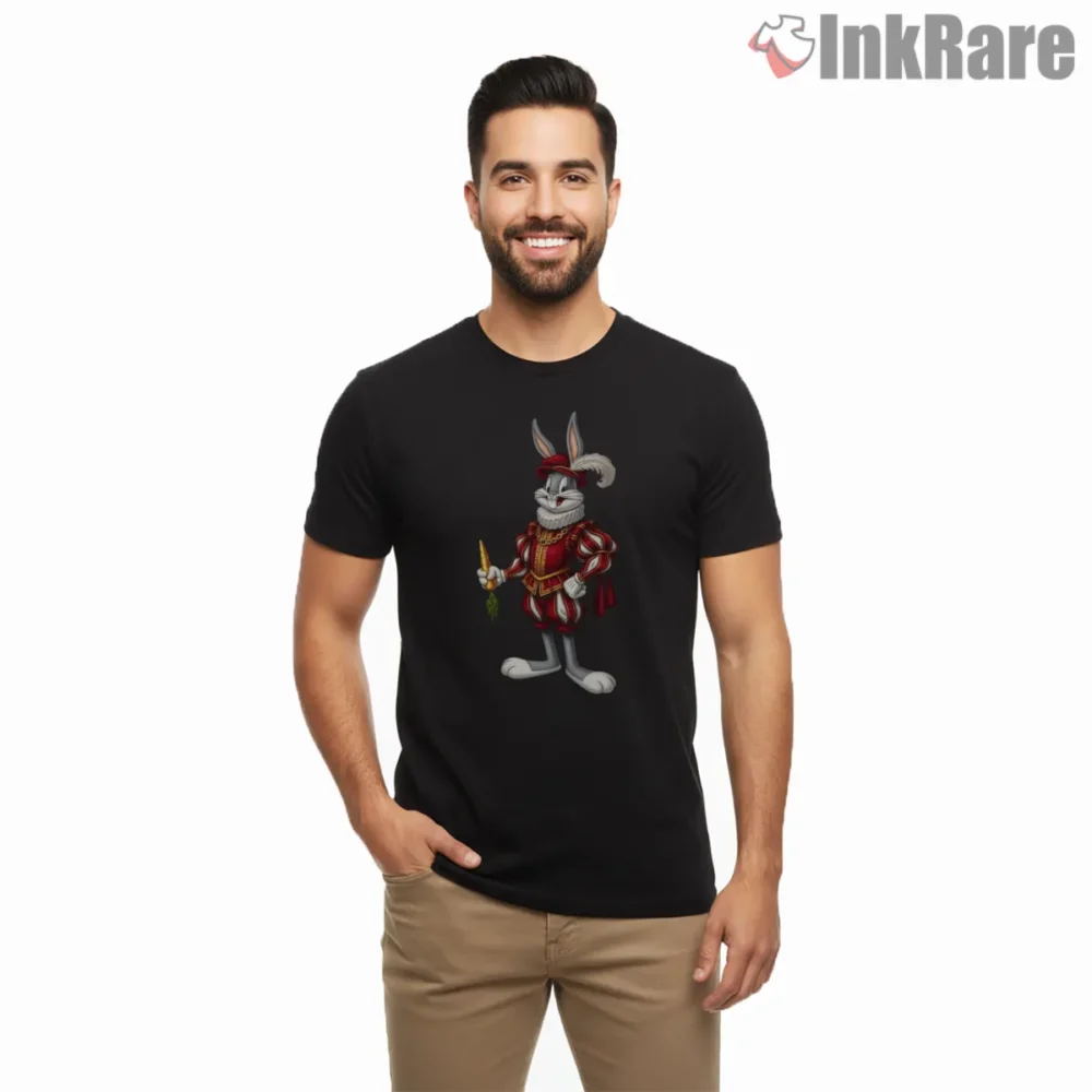 Royal Bugs Bunny Crimson Court Shirt on black short sleeve shirt for men graphic tee