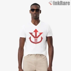 Royal Saiyan Crest Symbol Minimalist Shirt on white v-neck shirt for men graphic tee