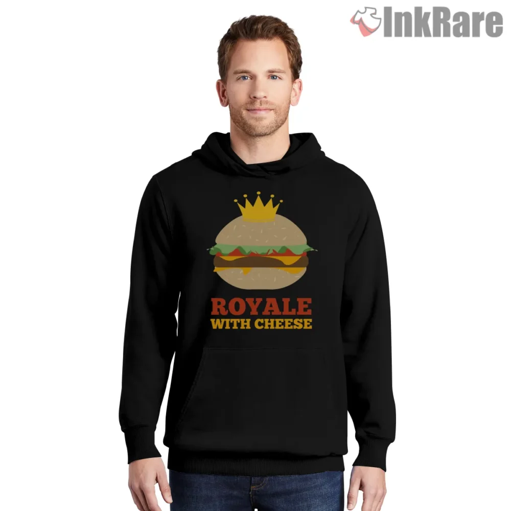 Royale With Cheese Crowned Burger Shirt on black hoodie for men graphic tee