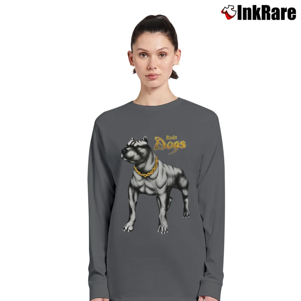Women’s Rude Dogs Pitbull 90s Graphic Long-Sleeve Top in charcoal | Sleek, Versatile, All-Season