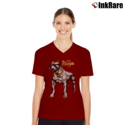 Women’s Rude Dogs Pitbull 90s Graphic V-Neck Tee in maroon | Chic Neckline, Soft Texture
