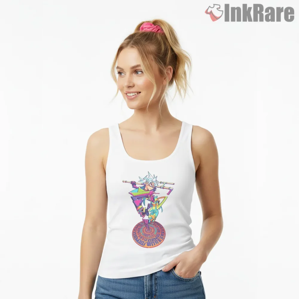 Rudo Abstract Wpap Full Body Color Burst Anime Shirt on white tank top for women graphic tee