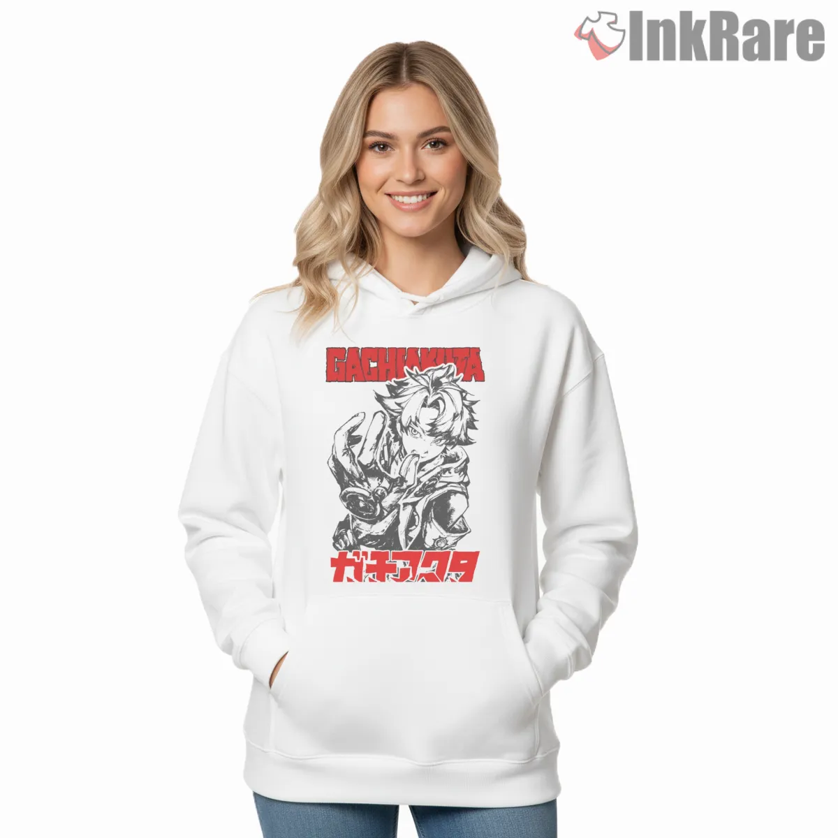 Rudo Black White Ink Sketch Gachiakuta Shirt on white hoodie for women graphic tee