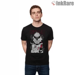 Rudo Black White Manga Style Red Accent Anime Shirt on black short sleeve shirt for men graphic tee