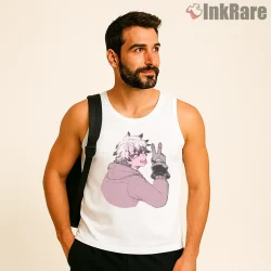 Rudo Casual Pose Peace Sign Soft Anime Shirt on white tank top for men graphic tee