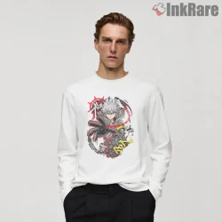 Rudo Chain Grip Action Pose Dark Anime Shirt on white long sleeve shirt for men graphic tee