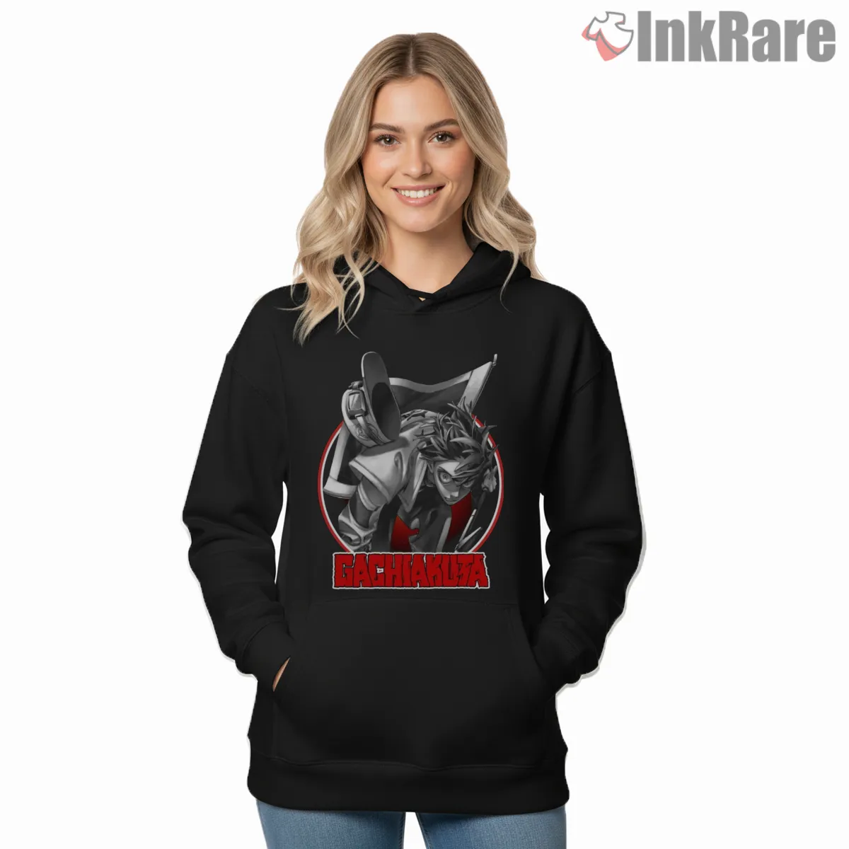 Rudo Grayscale Motion Impact Circle Anime Shirt on black hoodie for women graphic tee