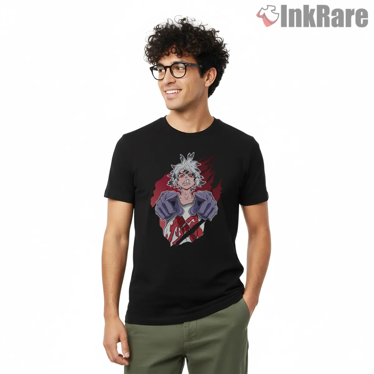 Rudo Intense Expression Close Portrait Gachiakuta Shirt on black short sleeve shirt for men graphic tee
