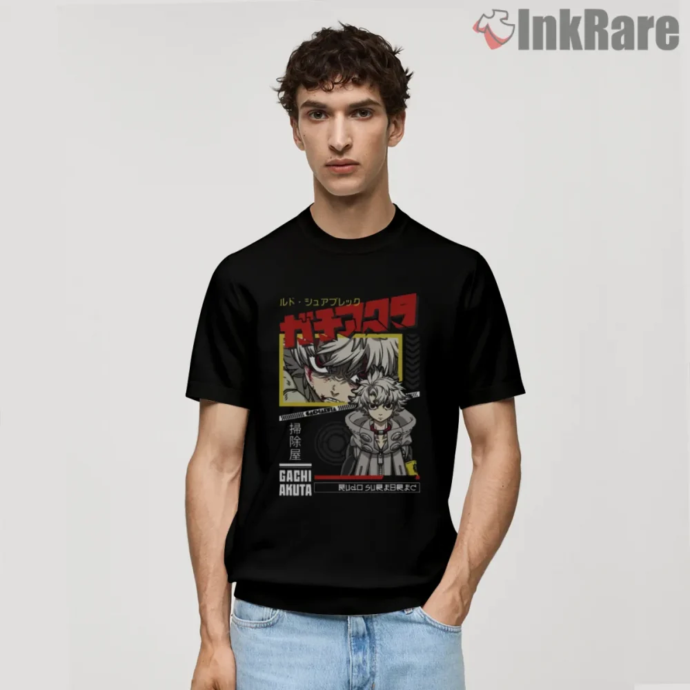 Rudo Manga Panel Collage Urban Anime Shirt on black short sleeve shirt for men graphic tee