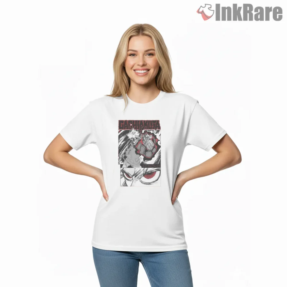 Rudo Manga Panel Split Red Black Anime Shirt on white short sleeve shirt for women graphic tee