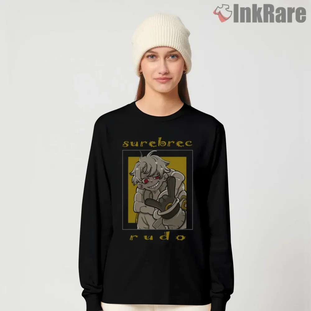 Rudo Minimal Character Frame Clean Anime Shirt on black long sleeve shirt for women graphic tee
