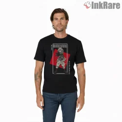 Rudo Minimal Pose Red Geometric Frame Anime Shirt on black short sleeve shirt for men graphic tee