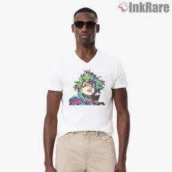 Rudo Neon Color Portrait Pop Art Anime Shirt on white v-neck shirt for men graphic tee