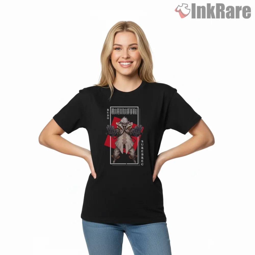 Rudo Power Stance Red Panel Gachiakuta Shirt on black short sleeve shirt for women graphic tee