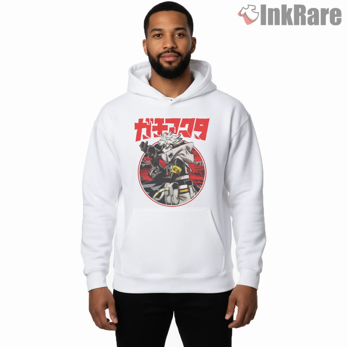 Rudo Red Circle Background Action Pose Anime Shirt on white hoodie for men graphic tee