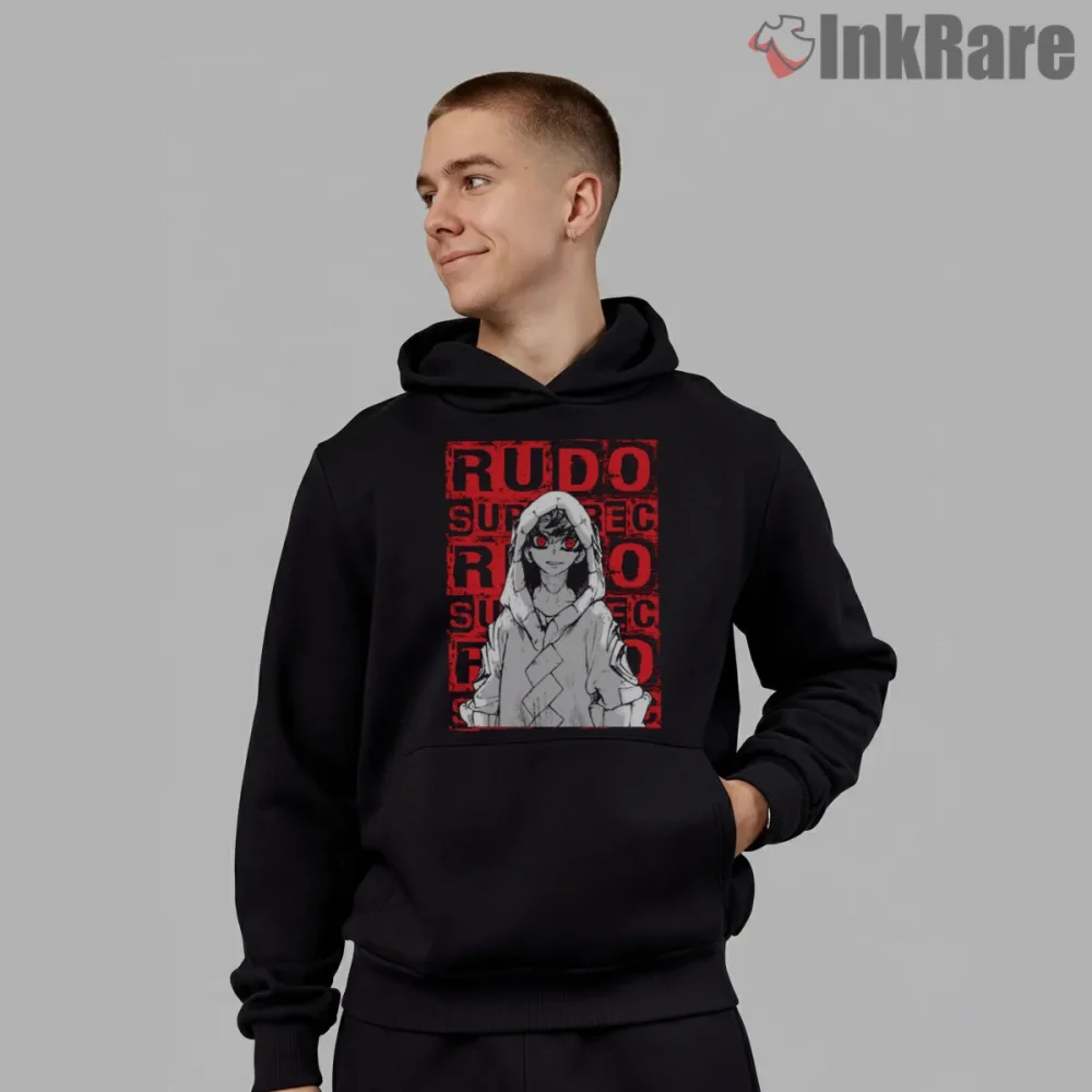 Rudo Red Street Portrait Grunge Anime Shirt on black hoodie for men graphic tee