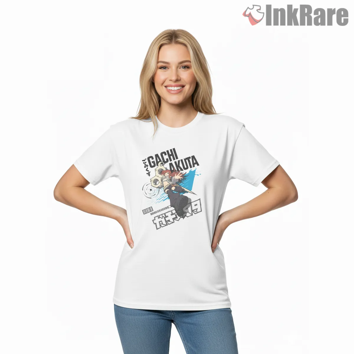 Rudo Street Action Typography Modern Anime Shirt on white short sleeve shirt for women graphic tee