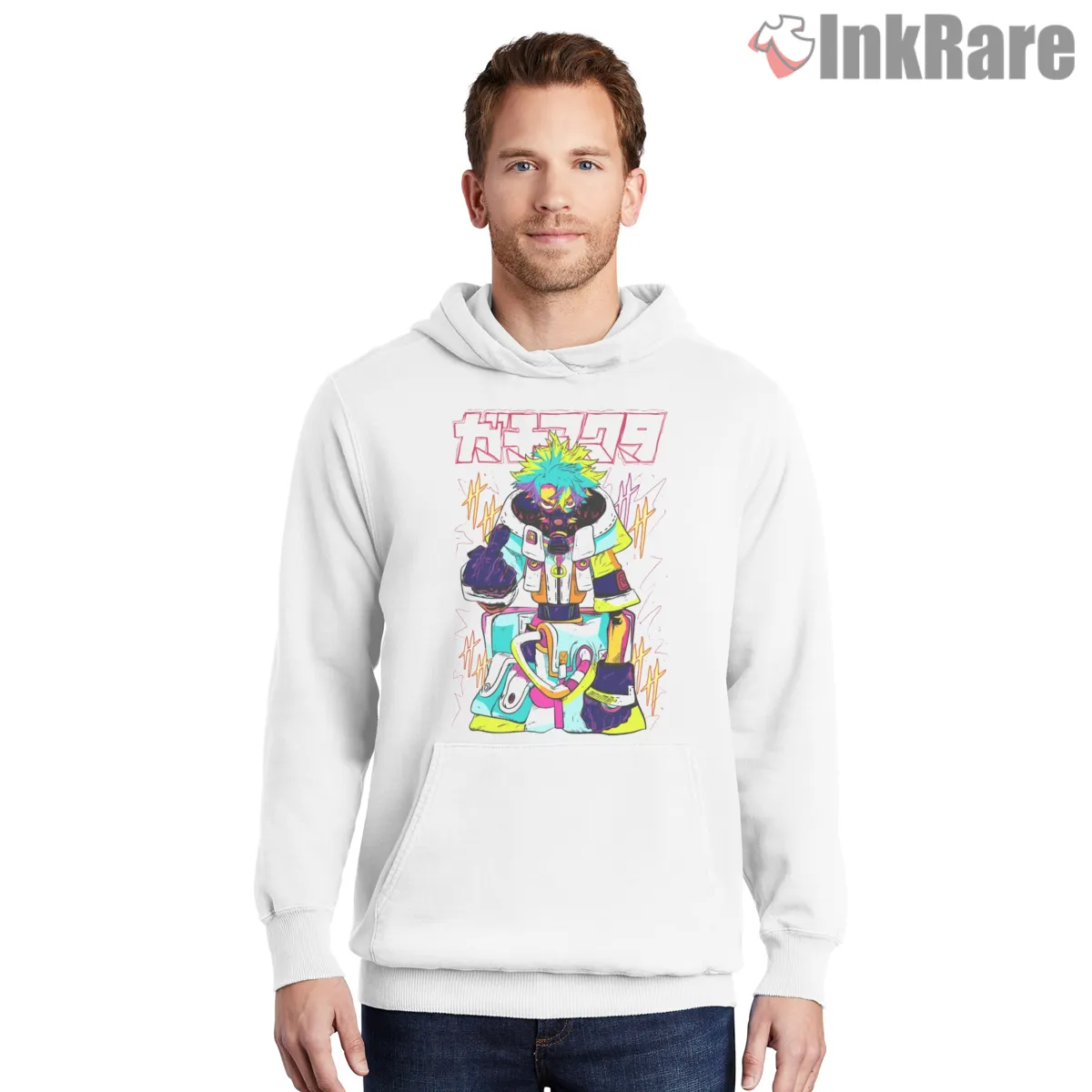Rudo Wpap Abstract Color Block Portrait Anime Shirt on white hoodie for men graphic tee