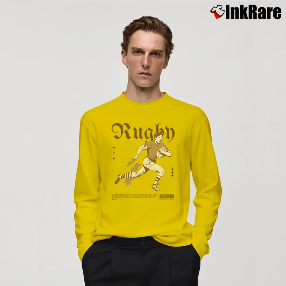 Men’s Rugby League Poster for Hardcore Fans Long-Sleeve Shirt in yellow | Sleek, Lightweight, Year-Round Wear