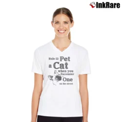 Women’s Rule 12 Pet A Cat Jordan Peterson V-Neck Tee in white | Chic Neckline, Soft Texture