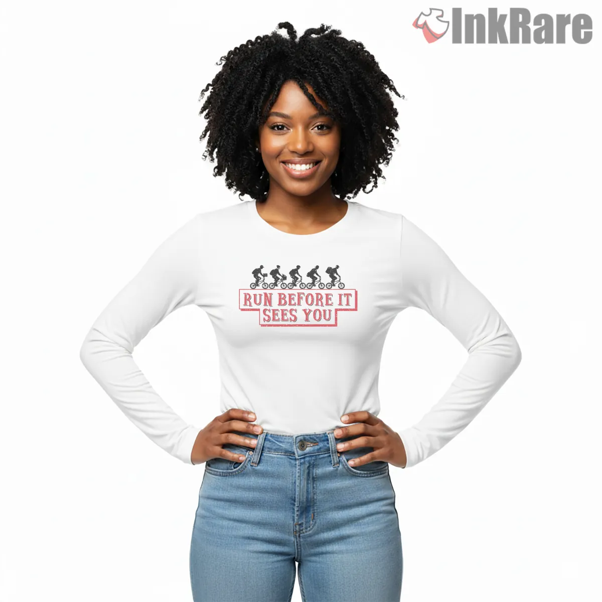 Run Before It Sees You Demogorgon Warning Shirt on white long sleeve shirt for women graphic tee