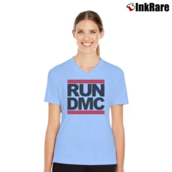 Women’s Run DMC Hip Hop Logo Music V-Neck Tee in light blue | Chic Neckline, Soft Texture