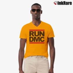 Men’s Run DMC Hip Hop Logo Music V-Neck Tee in orange | Sharp, Breathable, Everyday Staple