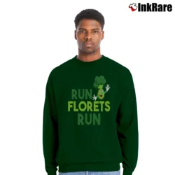 Men’s Run Florets Run Broccoli Vegan Vegetarian Funny Crewneck Sweatshirt in forest green | Cozy Fabric, Clean Style