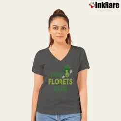 Women’s Run Florets Run Broccoli Vegan Vegetarian Funny V-Neck Tee in charcoal | Chic Neckline, Soft Texture