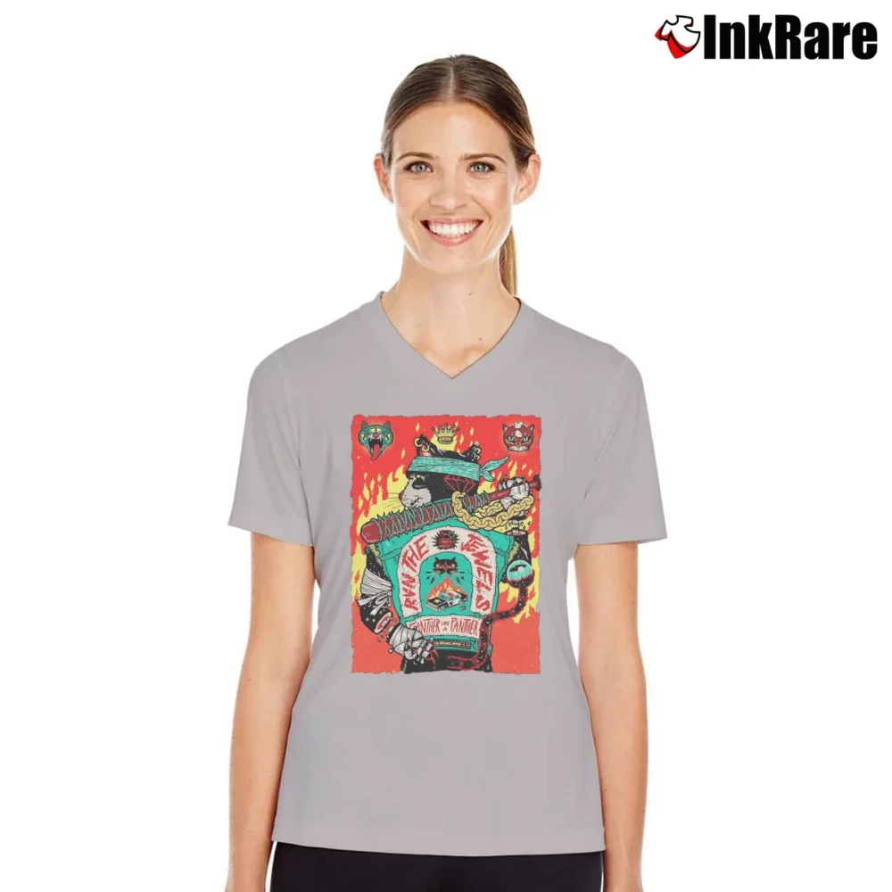 Women’s Run The Jewels Panther RTJ Music V-Neck Tee in sport grey | Chic Neckline, Soft Texture