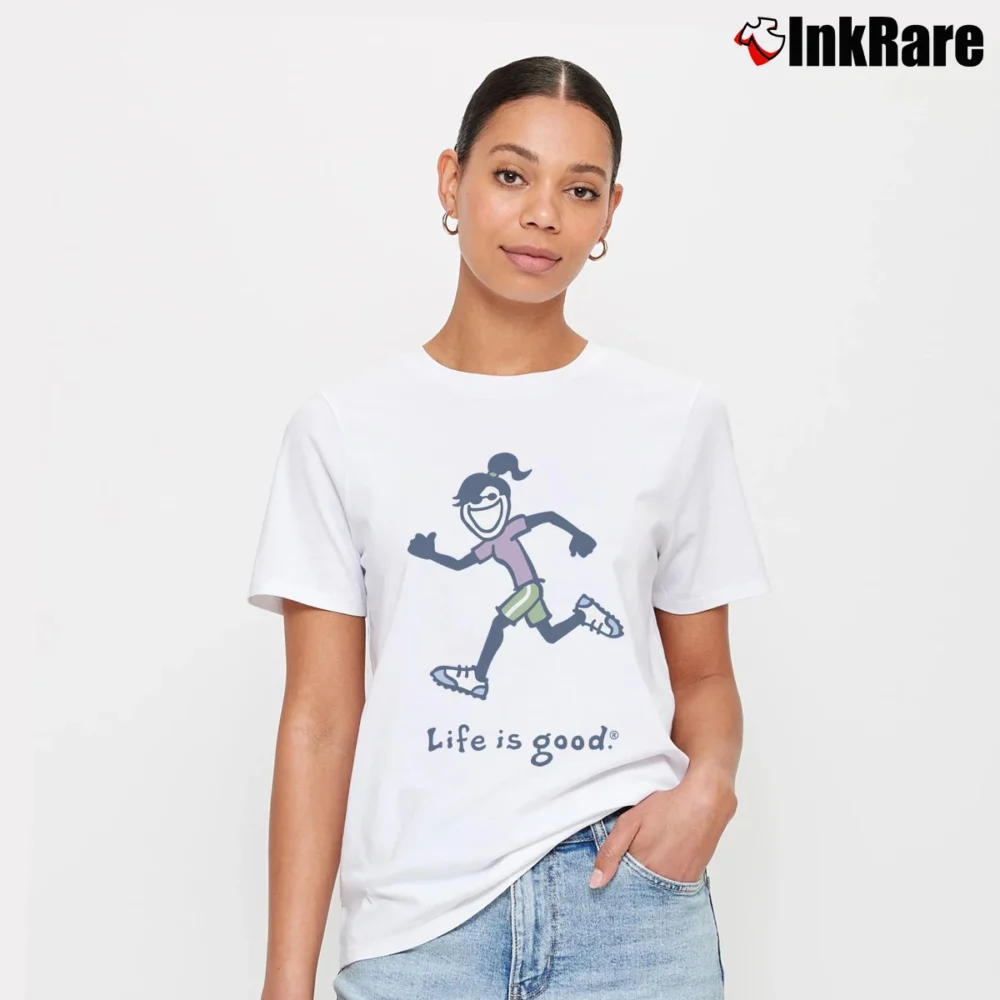 Women’s Running Life Is Good Signature T-Shirt in white | Soft, Flattering Fit