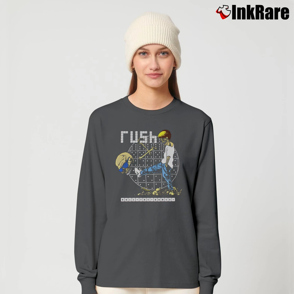 Women’s Rush 1991 Roll The Bones Tour - 90s Canadian Prog Rock Long-Sleeve Top in charcoal | Sleek, Versatile, All-Season