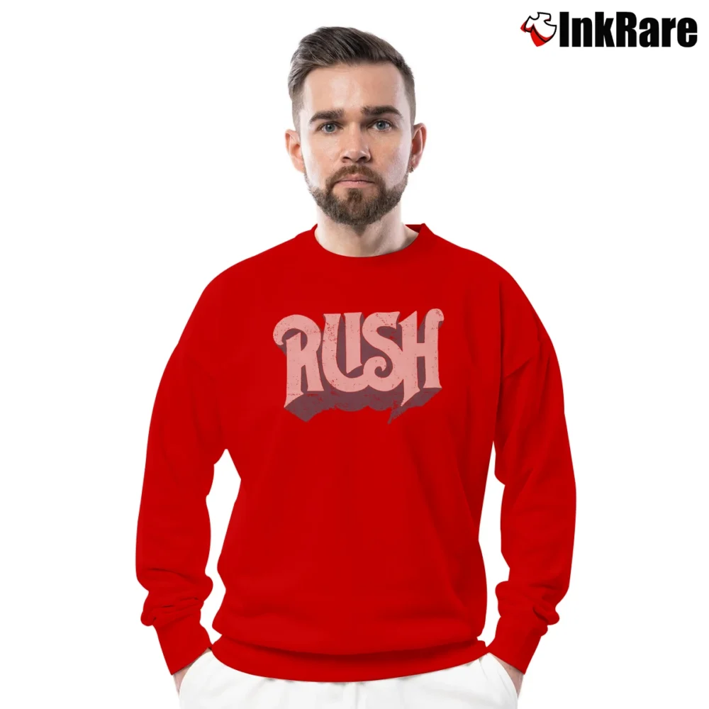 Men’s Rush Band Logo Progressive Rock Crewneck Sweatshirt in red | Cozy Fabric, Clean Style
