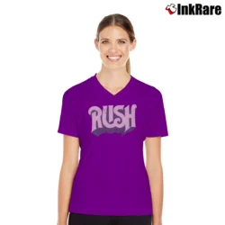 Women’s Rush Band Logo Progressive Rock V-Neck Tee in purple | Chic Neckline, Soft Texture