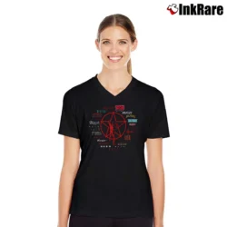 Women’s Rush Evolution Of Logo Rock Band V-Neck Tee in black | Chic Neckline, Soft Texture