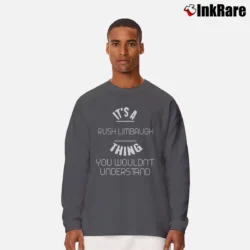 Men’s Rush Limbaugh Talk Show Host Humor Long-Sleeve Shirt in charcoal | Sleek, Lightweight, Year-Round Wear