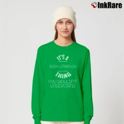 Women’s Rush Limbaugh Talk Show Host Humor Long-Sleeve Top in irish green | Sleek, Versatile, All-Season