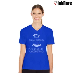 Women’s Rush Limbaugh Talk Show Host Humor V-Neck Tee in royal blue | Chic Neckline, Soft Texture