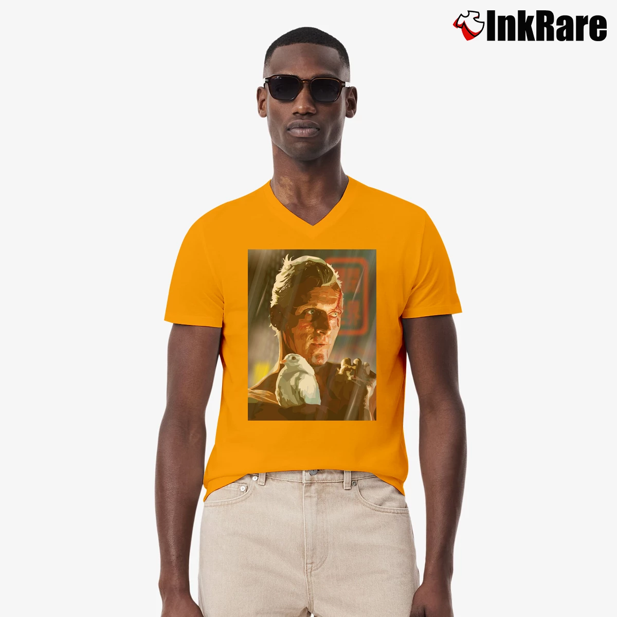 Rutger Hauer Blade Runner Men’s V-Neck Tee in orange – Modern Essential Men’s Rutger Hauer Blade Runner V-Neck Tee in orange | Sharp, Breathable, Everyday Staple
