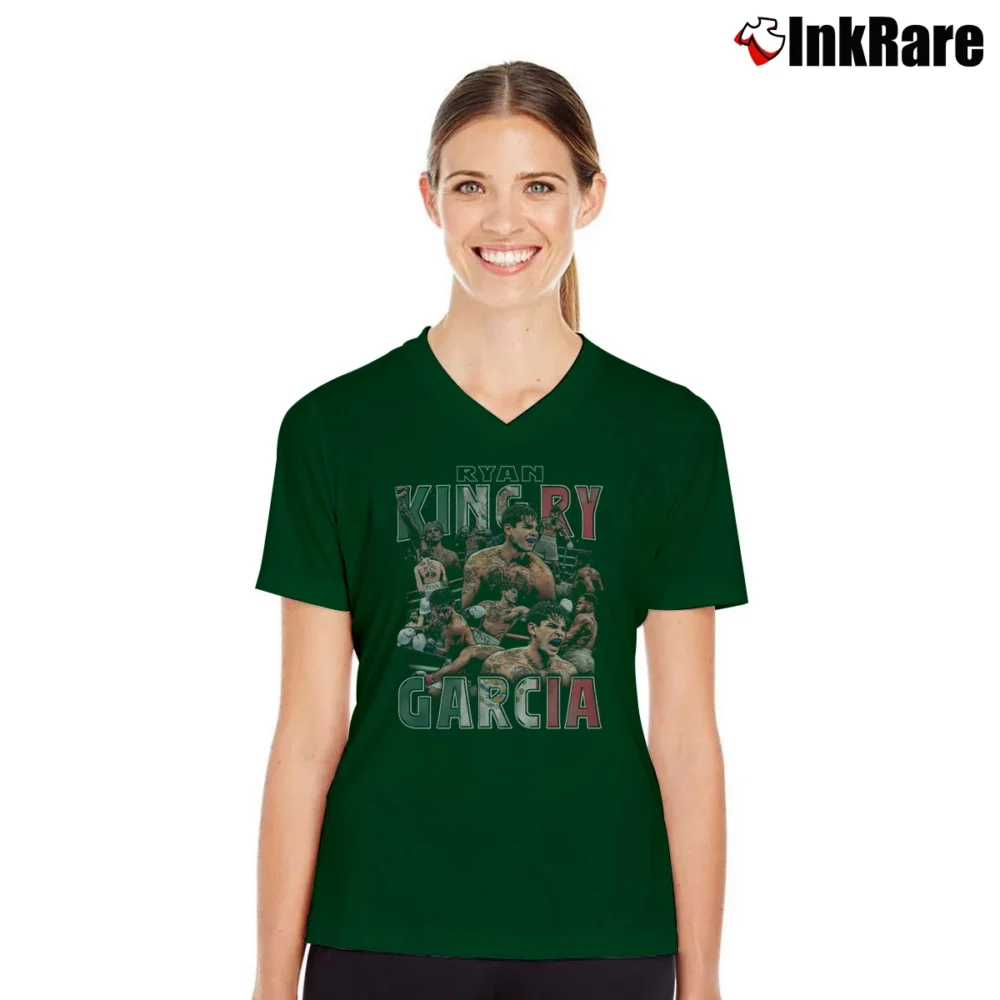 Women’s Ryan Garcia Kingry for Boxing Fans V-Neck Tee in forest green | Chic Neckline, Soft Texture