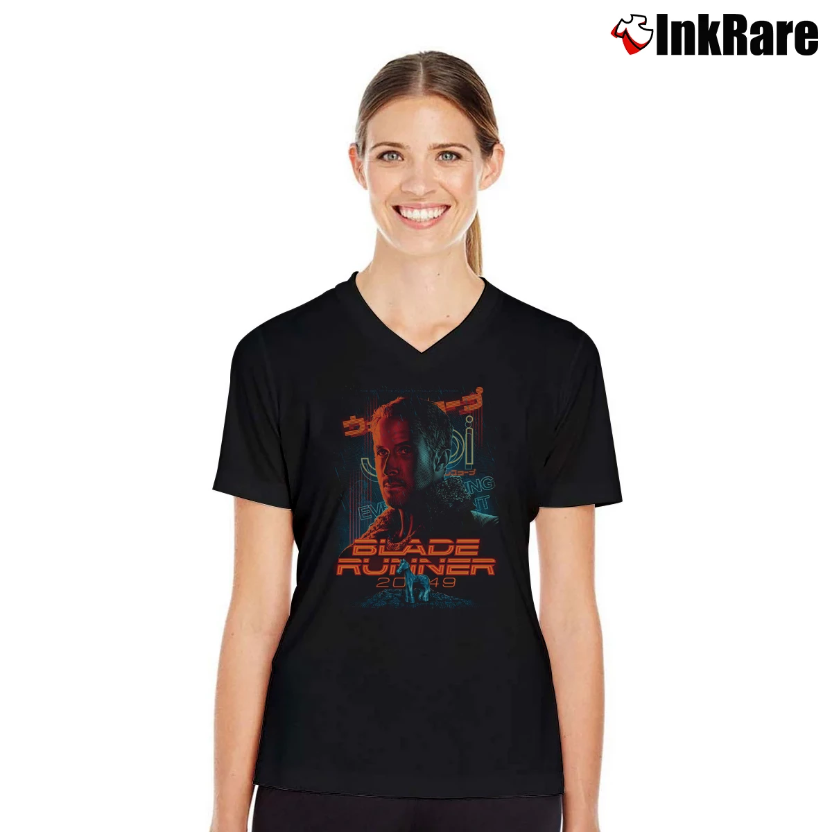 Ryan Gosling Blade Runner 2049 Women’s V-Neck Tee in black – Flattering Fit Women’s Ryan Gosling Blade Runner 2049 V-Neck Tee in black | Chic Neckline, Soft Texture