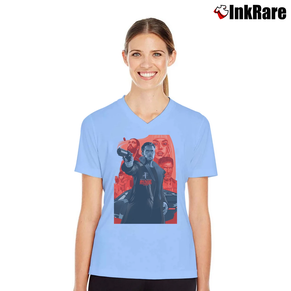 Ryan Gosling Blade Runner Women’s V-Neck Tee in light blue – Flattering Fit Women’s Ryan Gosling Blade Runner V-Neck Tee in light blue | Chic Neckline, Soft Texture