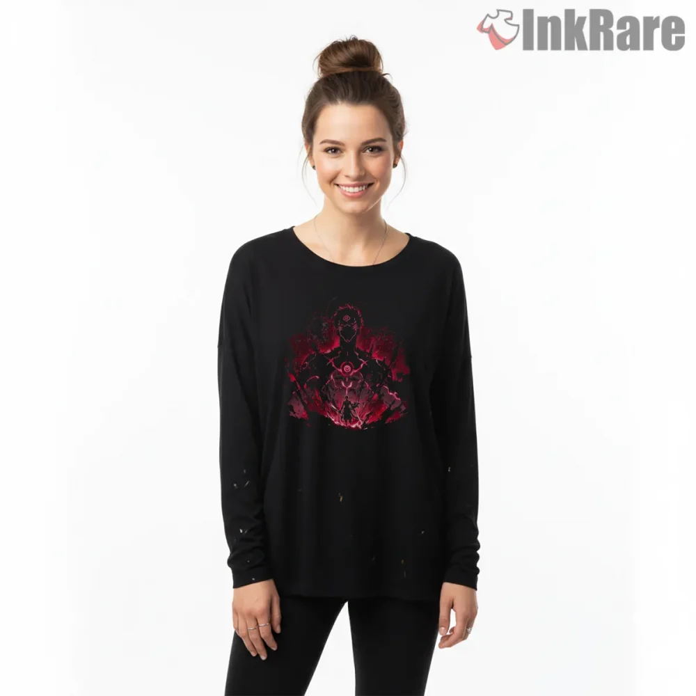 Ryomen Sukuna Dark Curse Core Symbol Anime Shirt on black long sleeve shirt for women graphic tee
