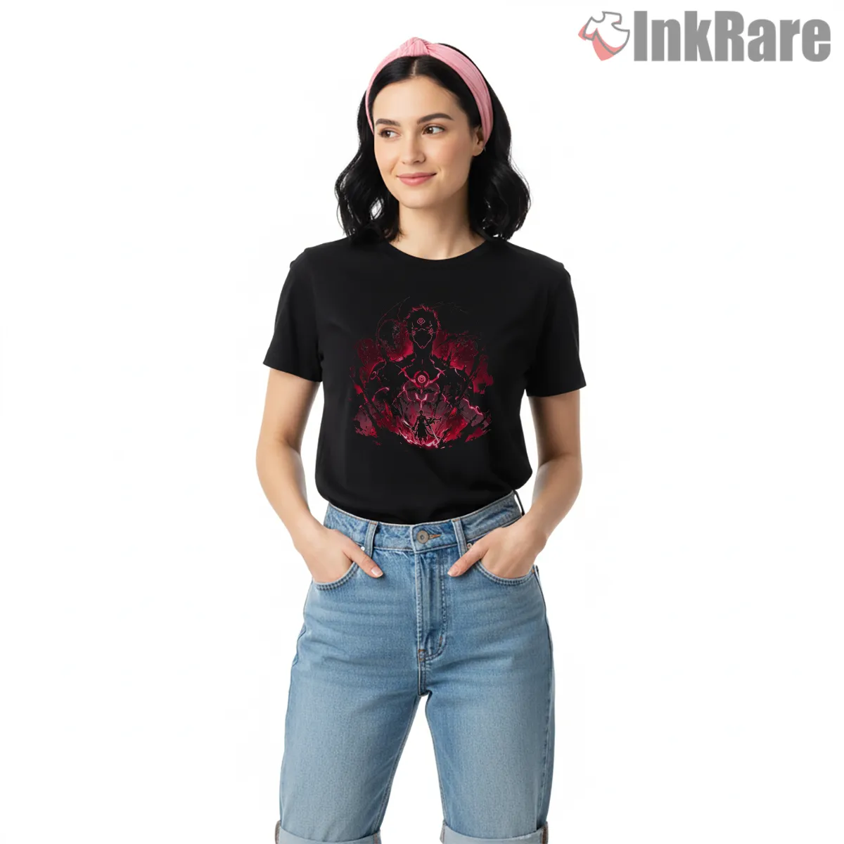 Ryomen Sukuna Dark Curse Core Symbol Anime Shirt on black short sleeve shirt for women graphic tee