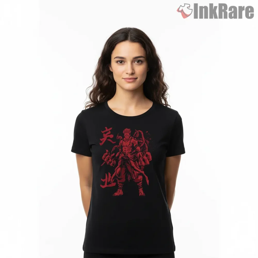 Ryomen Sukuna Full Form Red Shadow Anime Shirt on black short sleeve shirt for women graphic tee