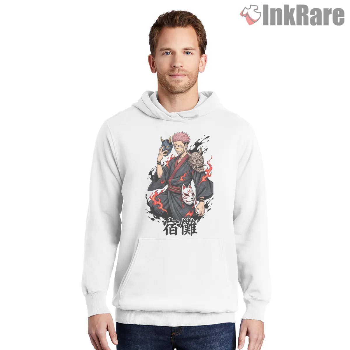 Ryomen Sukuna Masked King Of Curses Anime Shirt on white hoodie for men graphic tee