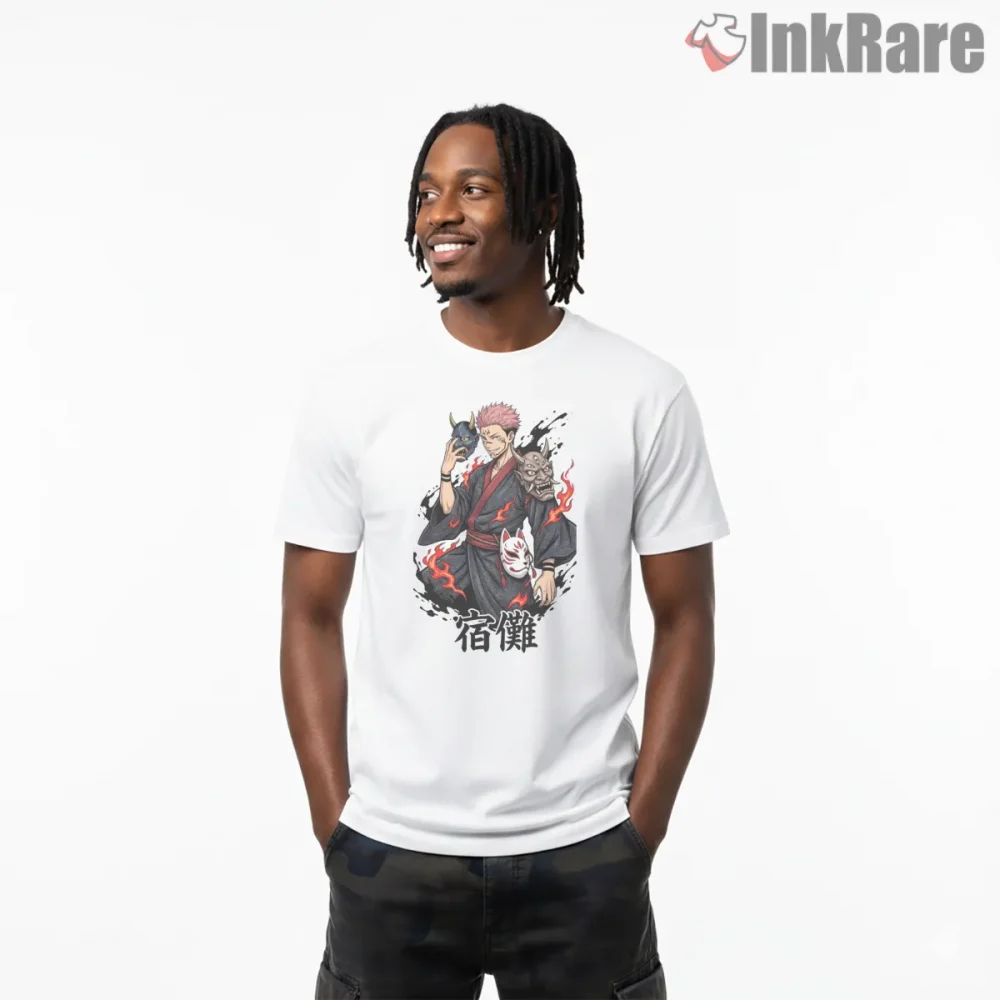 Ryomen Sukuna Masked King Of Curses Anime Shirt on white short sleeve shirt for men graphic tee